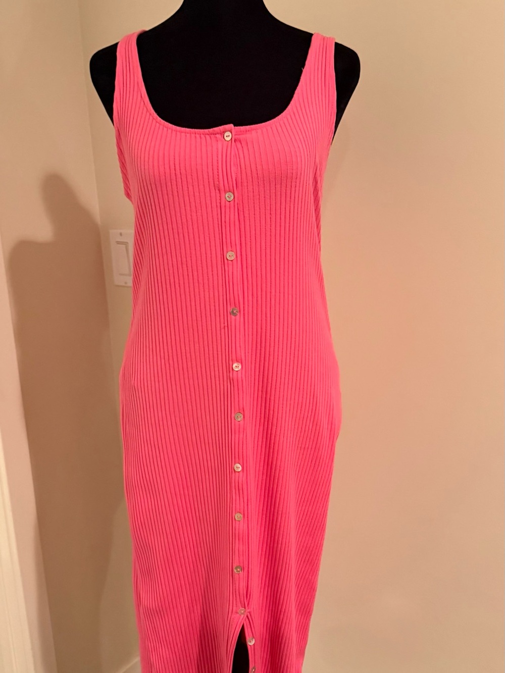 Zara - Women’s Pink Ribbed Button-Front Tank Dress